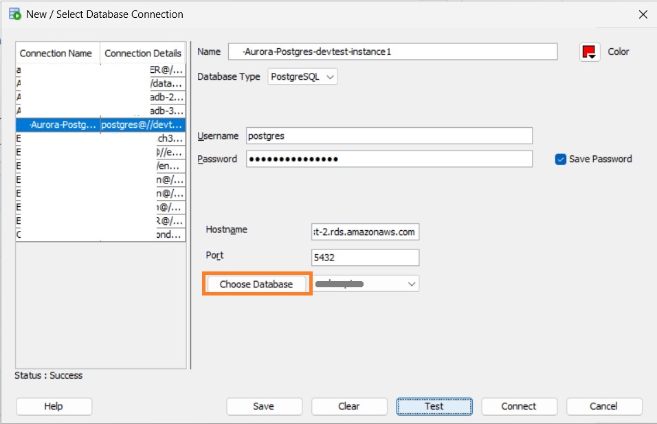 PostgreSQL Connection Detail